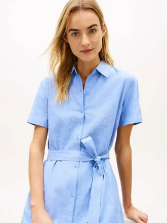 Robe chemise en lin et coton avec ceinture