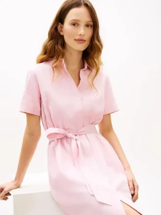 Robe chemise en lin et coton avec ceinture