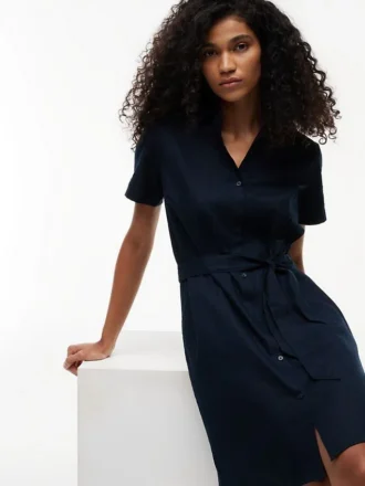 Robe chemise en lin et coton avec ceinture