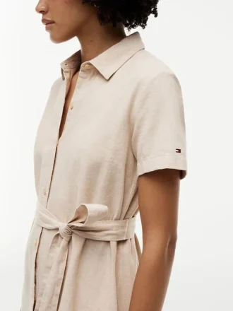 Robe chemise en lin et coton avec ceinture