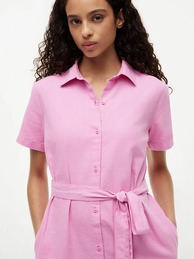 Robe chemise en lin et coton avec ceinture Robe chemise en lin et coton avec ceinture
