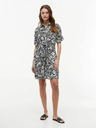 Robe chemise en lin mélangé à imprimé tropical Robe chemise en lin mélangé à imprimé tropical
