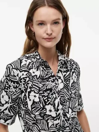 Robe chemise en lin mélangé à imprimé tropical Robe chemise en lin mélangé à imprimé tropical