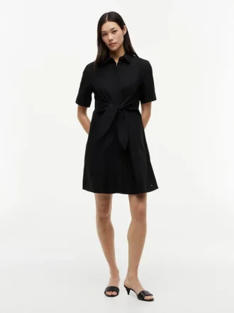 Robe chemise en lin mélangé à nouer sur le devant
