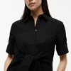 Robe chemise en lin mélangé à nouer sur le devant