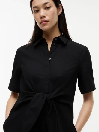 Robe chemise en lin mélangé à nouer sur le devant