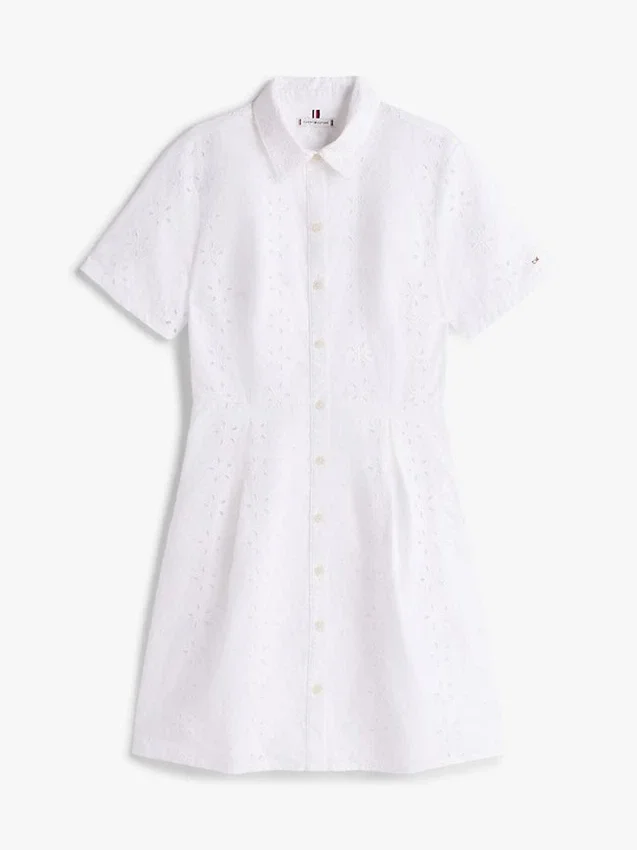Robe chemise en popeline à œillets brodés Robe chemise en popeline à œillets brodés