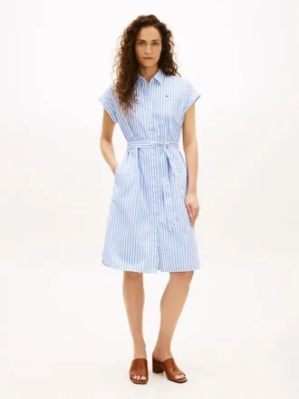 Robe chemise en popeline rayée avec ceinture