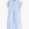 Robe chemise en popeline rayée avec ceinture Robe chemise en popeline rayée avec ceinture