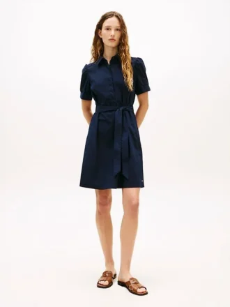 Robe chemise à manches bouffantes et ceinture