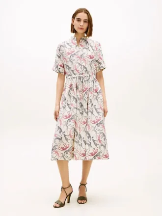 Robe chemise midi en lin à imprimé animal