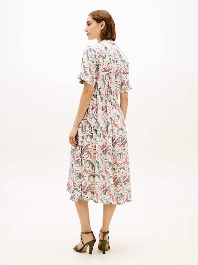 Robe chemise midi en lin à imprimé animal Robe chemise midi en lin à imprimé animal