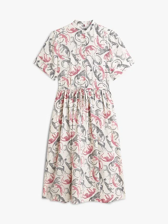 Robe chemise midi en lin à imprimé animal Robe chemise midi en lin à imprimé animal