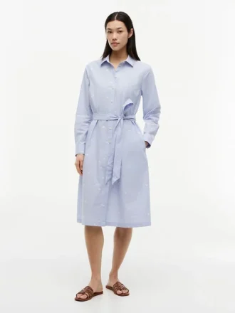 Robe chemise midi à rayures et motif floral intégral