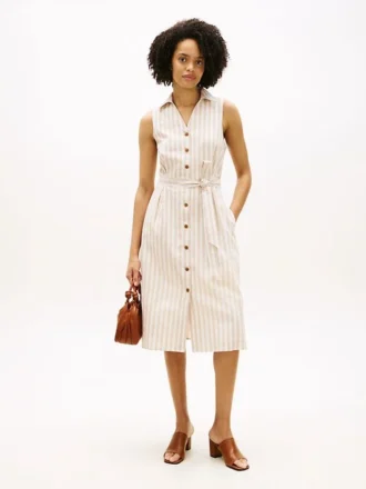 Robe-chemise rayée en lin et coton