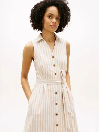 Robe-chemise rayée en lin et coton
