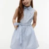 Robe chemise sans manches à ceinture pour enfant Robe chemise sans manches à ceinture pour enfant