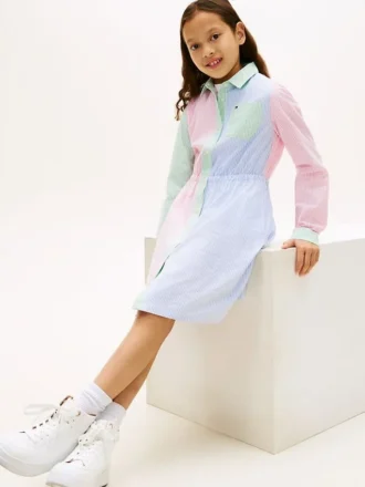 Robe-chemise stretch à rayures mélangées pour enfant