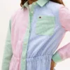 Robe-chemise stretch à rayures mélangées pour enfant Robe-chemise stretch à rayures mélangées pour enfant