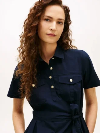 Robe chemise utilitaire à manches courtes et ceinture