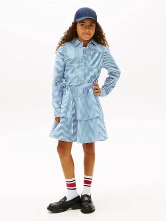 Robe chemise à volants en popeline rayée pour enfant