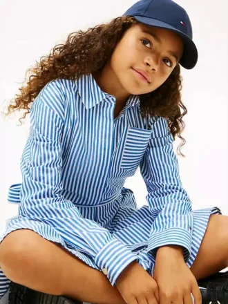 Robe chemise à volants en popeline rayée pour enfant