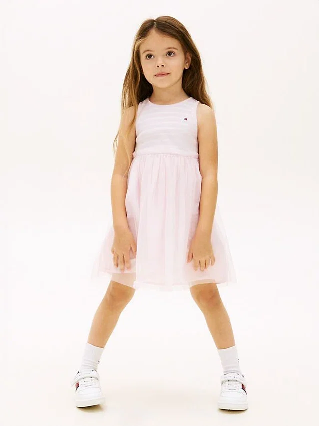 Robe combinée en tulle rayé pour enfant Robe combinée en tulle rayé pour enfant