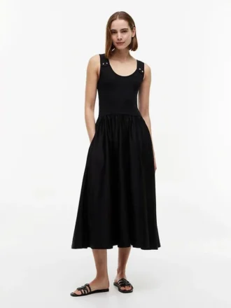Robe débardeur en mélange de matières avec boutons dorés
