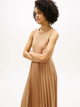 Robe débardeur plissée en mélange de matières