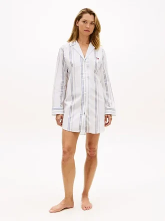 Robe de nuit en popeline rayée