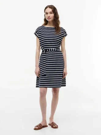 Robe en coton stretch à rayures et ceinture