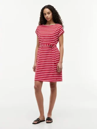 Robe en coton stretch à rayures et ceinture Robe en coton stretch à rayures et ceinture