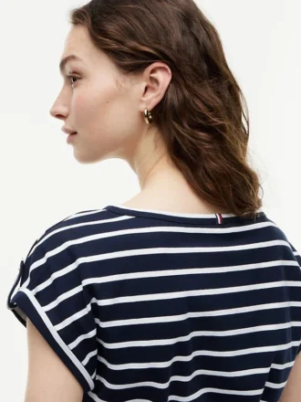 Robe en coton stretch à rayures et ceinture