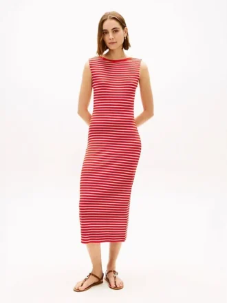 Robe midi ajustée à rayures et col bateau