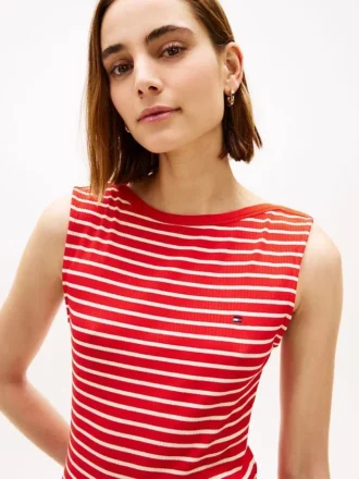 Robe midi ajustée à rayures et col bateau