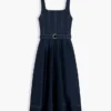 Robe midi à ceinture et coutures contrastées