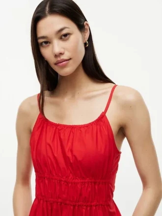 Robe midi en popeline froncée