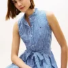 Robe midi en seersucker vichy avec ceinture Robe midi en seersucker vichy avec ceinture
