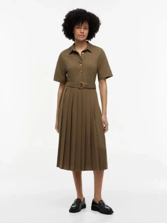 Robe midi plissée en mélange de matières