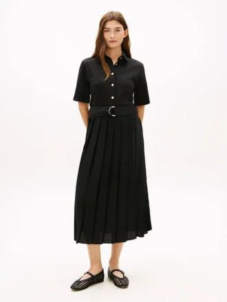 Robe midi plissée en mélange de matières