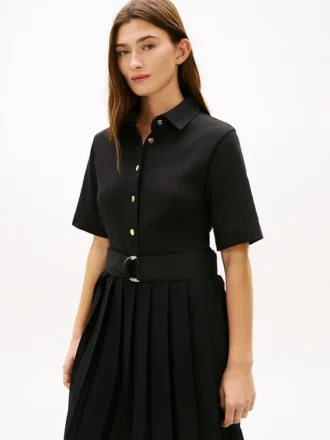 Robe midi plissée en mélange de matières