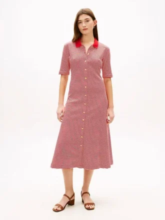 Robe midi polo à boutons dorés
