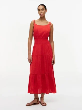 Robe midi à volants en seersucker