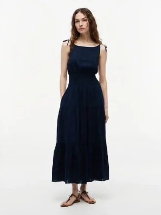 Robe midi à volants en seersucker