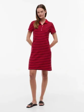Robe polo en piqué stretch rayé
