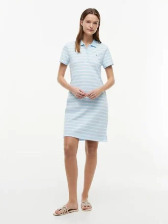 Robe polo en piqué stretch rayé