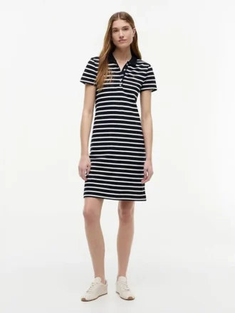 Robe polo en piqué stretch rayé