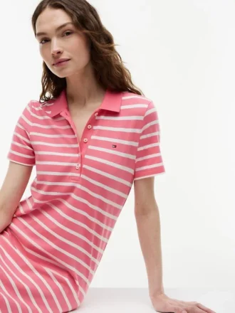 Robe polo en piqué stretch rayé