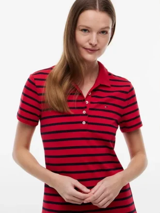 Robe polo en piqué stretch rayé
