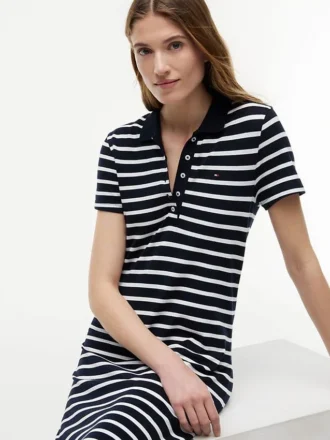 Robe polo en piqué stretch rayé